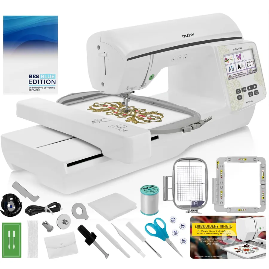 Brother NQ1700E Embroidery Machine, 6 x 10" Field, Magnetic Hoop + BES Blue