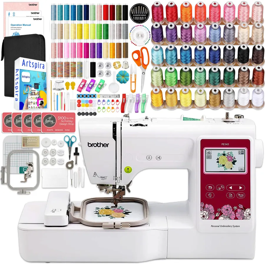Brother PE545 4" x 4" Embroidery Machine with with 250+ Accessories including 40 Spools of Embroidery Theads