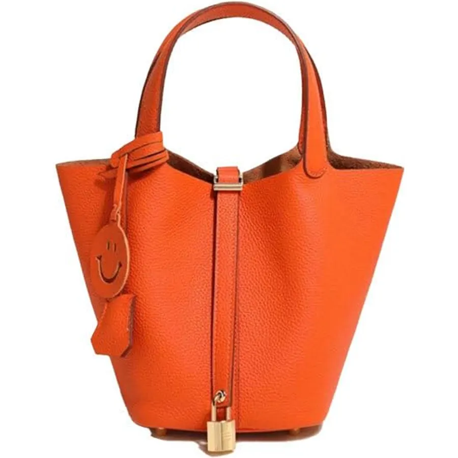 Bucket bags for women -uxury tote handbag - bucket bag - orange leather bag