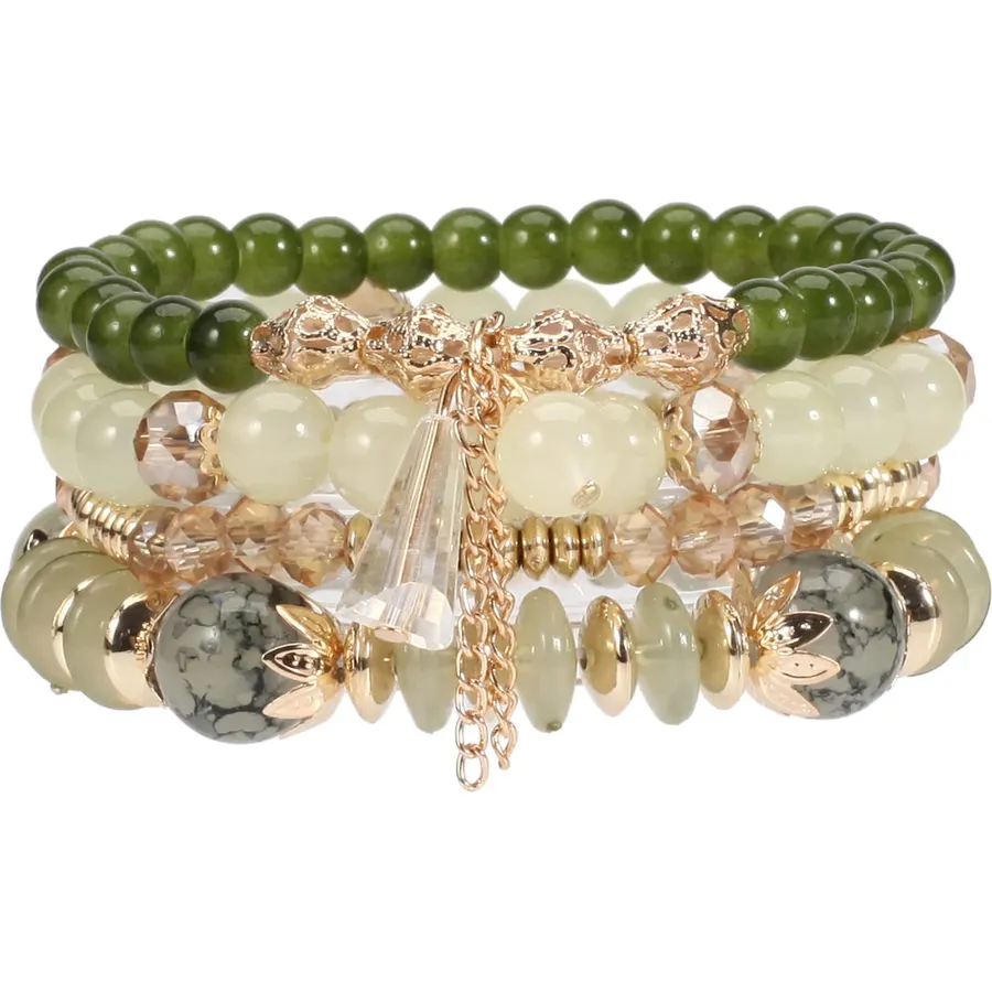 Caiyao 4Pcs Bohemia Multilayer Stackable Beaded Bracelets Set Colorful Crystal Stone Gold Beaded Stretch Bracelets Hawaii Charm Bracelet for Women Men Summer Beach Boho Vacation Jewelry Gifts