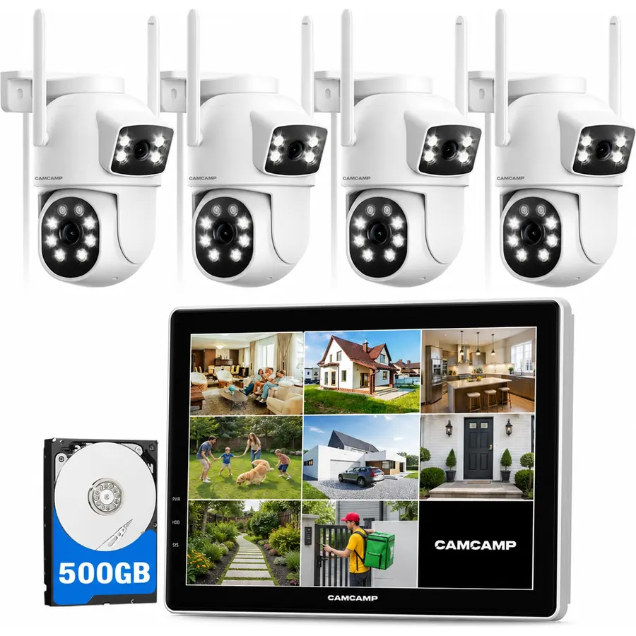 Yoosee Dual Lens Wifi 4K 8MP Security Outdoor Camera, Night Vision/Two Way Intercom/Motion Alarm/Human Tracking/TF Card Cloud Recording, Network Surveillance CCTV with 2m Power(APP NO Ads) (2 Lens)