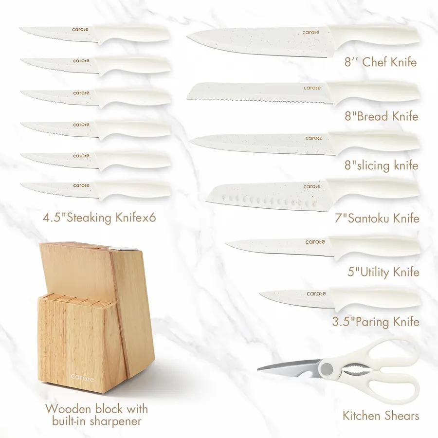 CAROTE 21Pcs Pots and Pans Set & 15Piece Knife Set