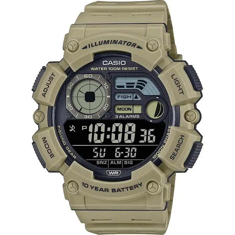 Casio WS1500H Series | Men’s Digital Watch | 100M WR | Dual Time | Countdown Timer | LED Light | Moon Phase | Fishing Mode | Auto Calendar | Multi Alarms | 1/100 SEC Stopwatch