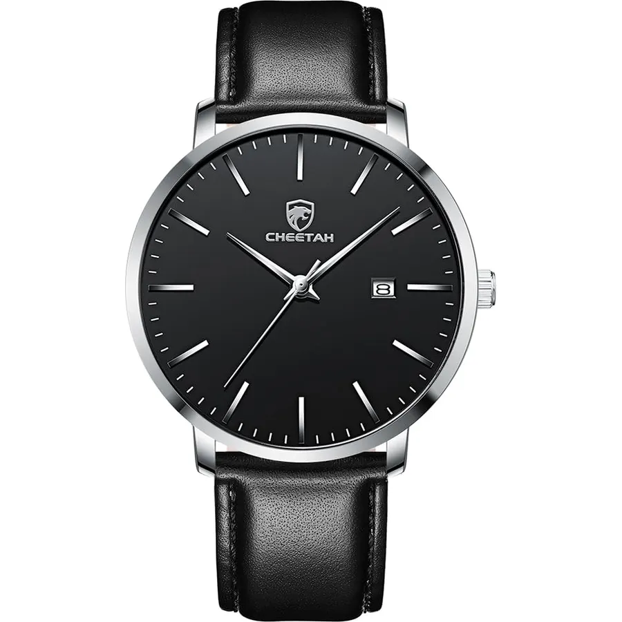 CHEETAH Minimalist Waterproof Quartz Watches for Men with Leather Strap, Auto Date