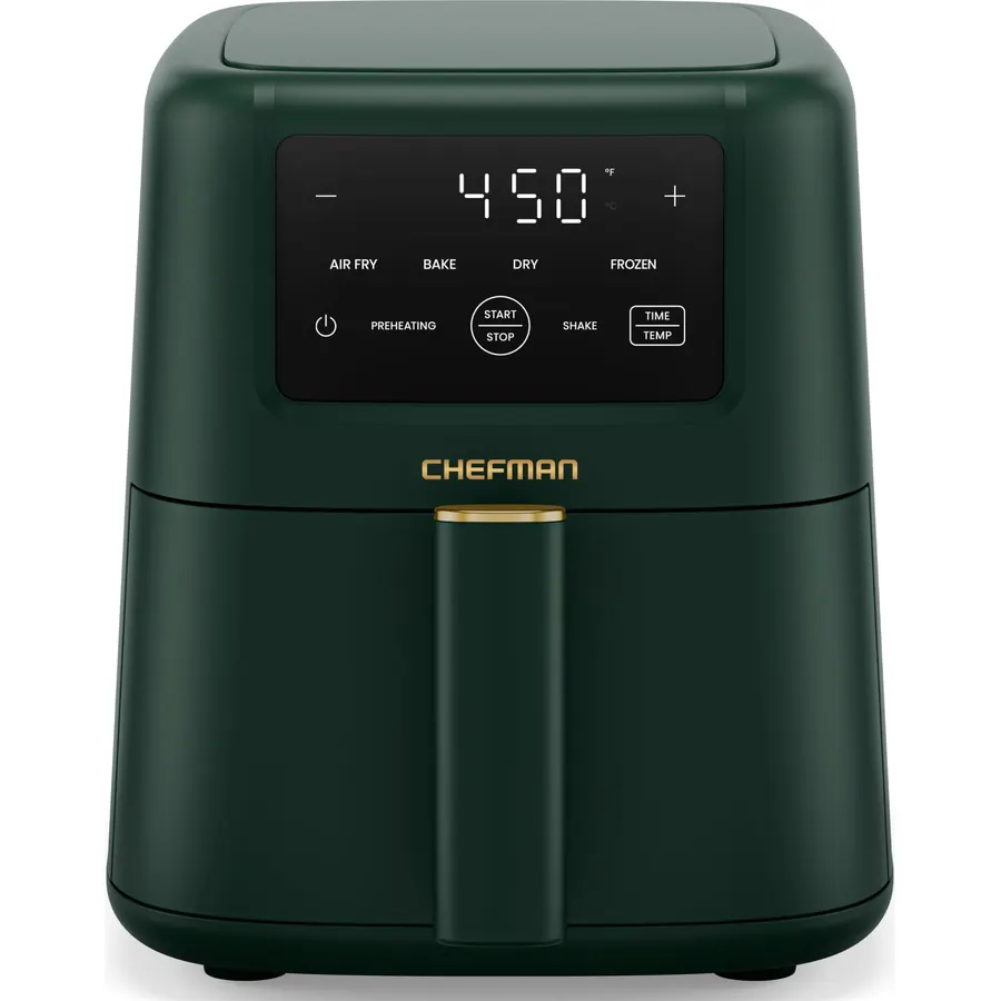 Chefman Compact Air Fryer 3.5 QT - Slim Design Fits Small Kitchens, 4-in-1 Air Fry, Bake, Dehydrate, Frozen, 450°F Max Temp, Narrow Footprint Saves Counter Space, Nonstick Ceramic, Dishwasher-Safe