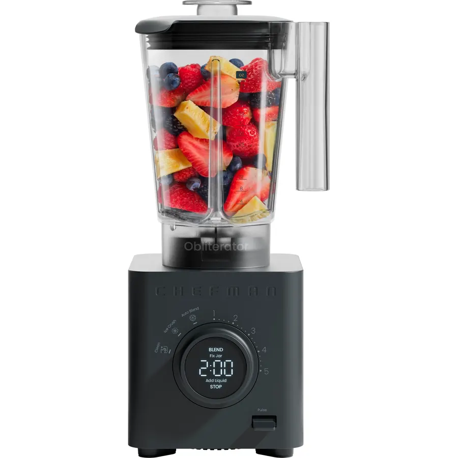 Chefman Obliterator 48 oz Countertop Blender for Smoothies, 1380W Motor to Crush Ice, Nuts, and Frozen Fruit with Stainless Steel Blade, Auto Blend Function, Includes 20 oz Travel Jar - Concrete