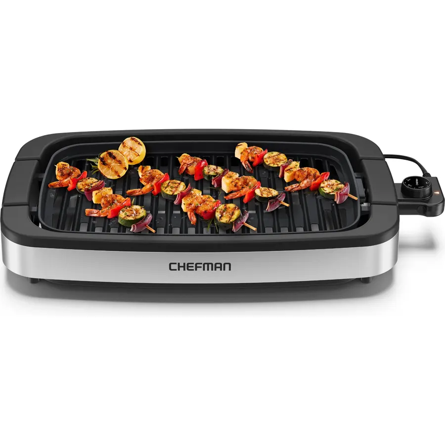 Chefman Smokeless Indoor Electric Grill, Extra Large Grilling Surface, Nonstick Table Top Grill for Indoor Grilling and BBQ with Adjustable Temperature Control, Drip Tray, Dishwasher-Safe Parts