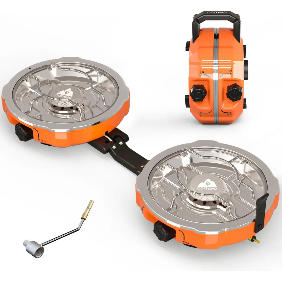 Cofiyard 20,000 BTUs 2 Burner Propane Camping Stove, Portable Folding Camp Stove with Adjustable Burners, Regulator and Carrying Bag, Dual Gas Stoves Easy Carrying Handle for Tailgating, Camping, BBQ