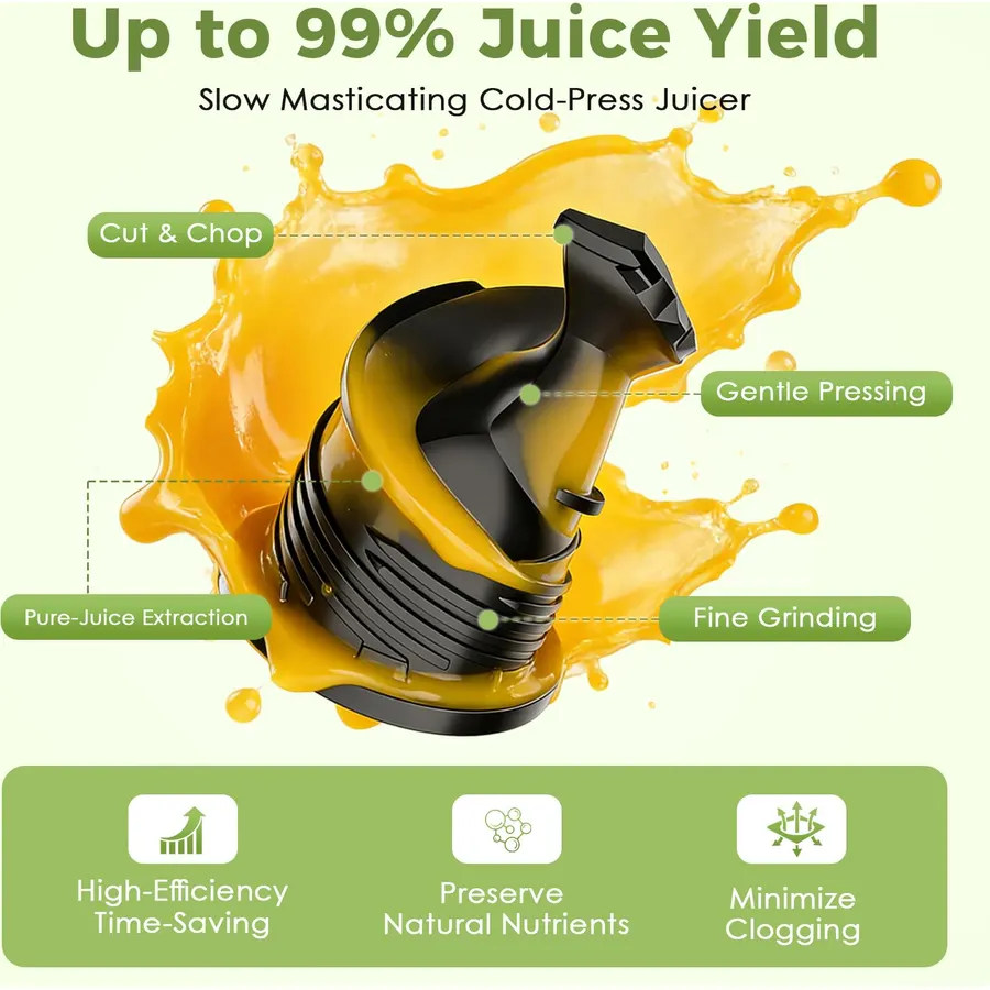 Cold Press Juicer Masticating Slow Auger Juice Extractor with Twist Knob Control, 1.2L & 1L Dual Collection Cups, Reverse Function, Easy to Clean Juicer Machine for Fruits & Vegetables