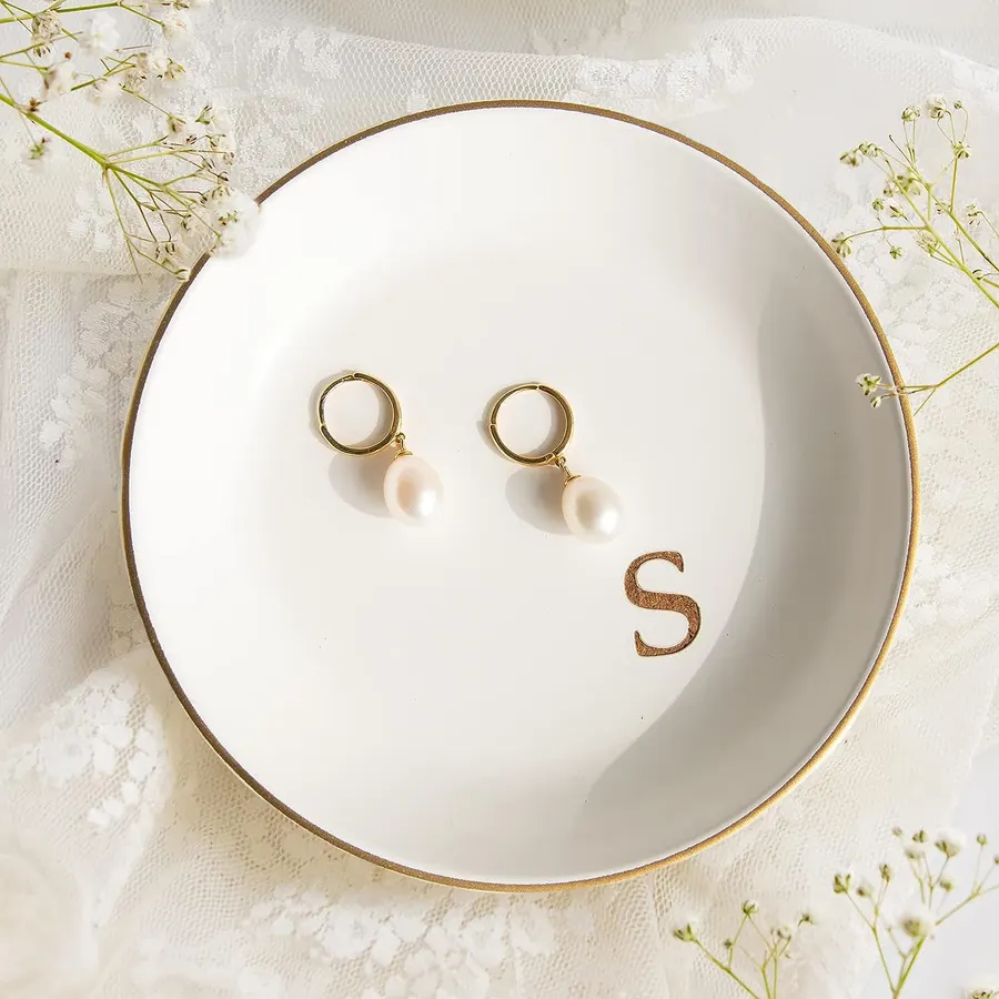 COLLECTIVE HOME - Wood Jewelry Tray, Decorative Monogram Trinket Dish for Rings Earrings Necklaces Bracelet Watch Keys, Birthday Mother's Day Christmas Gift for Women, 4.75" (s)