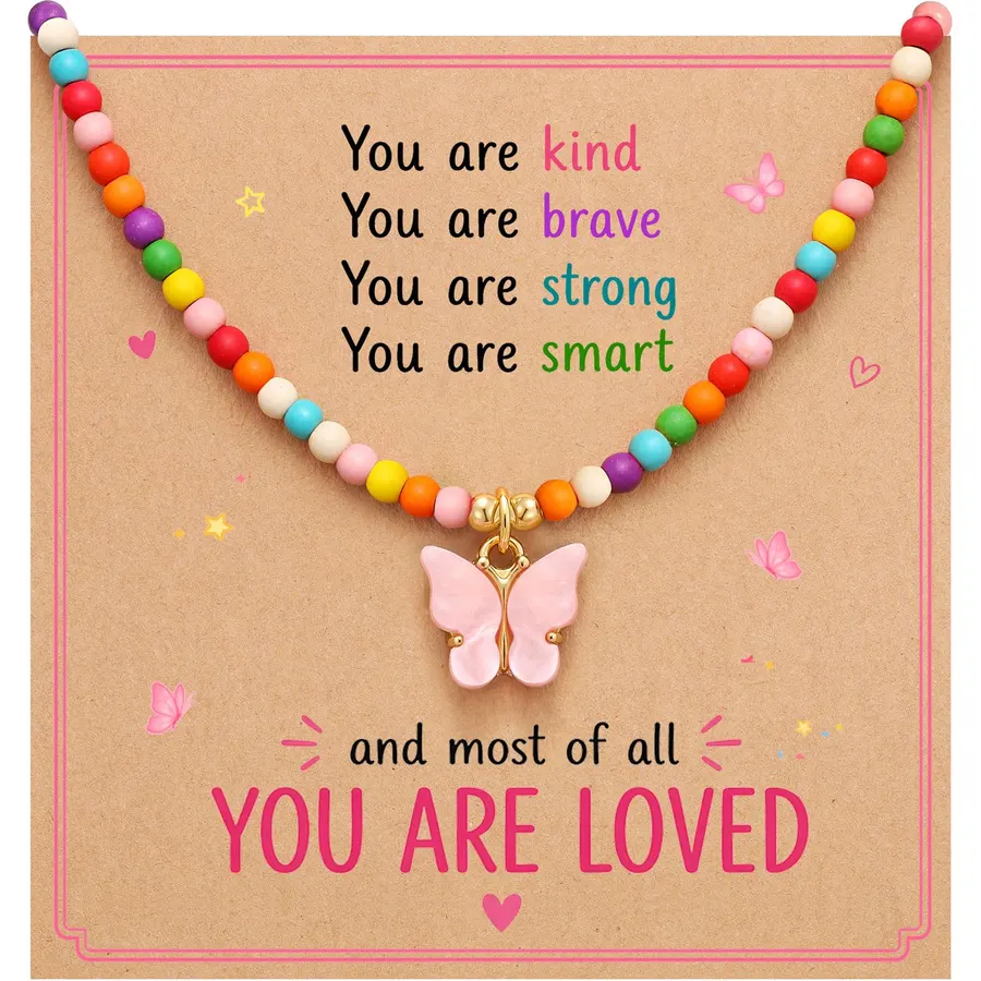 Colorful Butterfly Necklace Cute Gifts for Little Girls Tween Kids