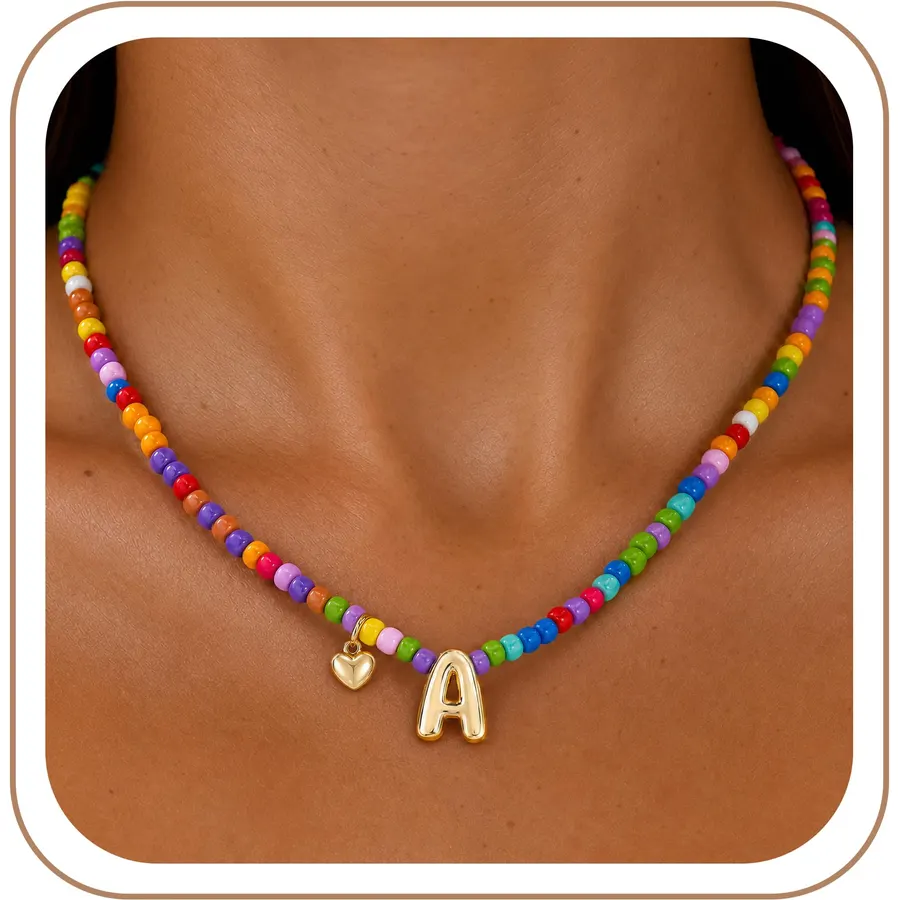 Colorful Initial Necklaces Fashion Stuff 18K Gold Plated Letter A-Z