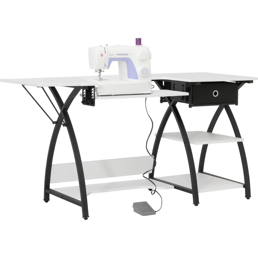 Comet Plus Hobby and Sewing Table with Storage Drawer + Shelves - Can Also Be Used as Computer Desk