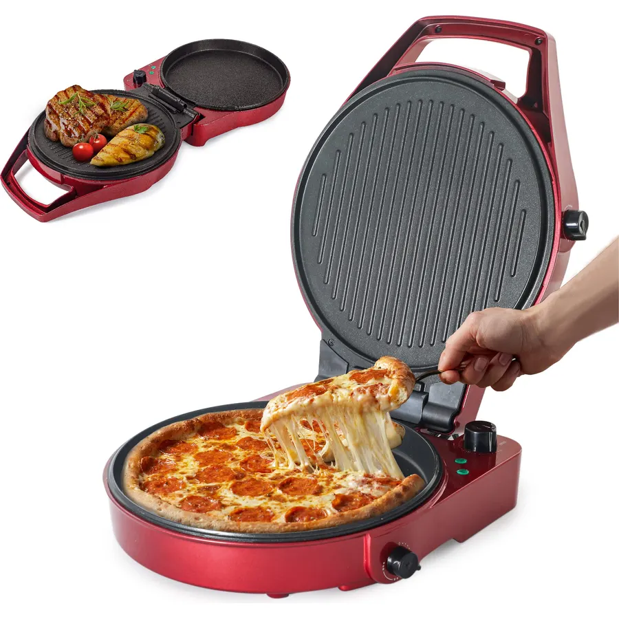 Commercial Chef Countertop Pizza Maker & Indoor Electric Grill, CHPG12R
