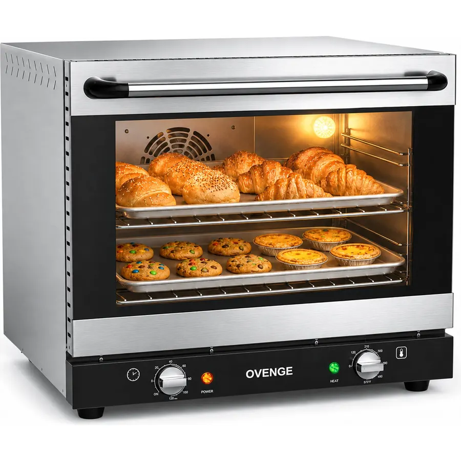 Commercial Countertop Convection Oven 60QT & 66L 110V-120V Half-size commercial oven 360° Even Hot Air Circulation, Precise Thermostat,120-Min Auto-Shutoff Timer,4 Racks,Double-Layer Glass Door
