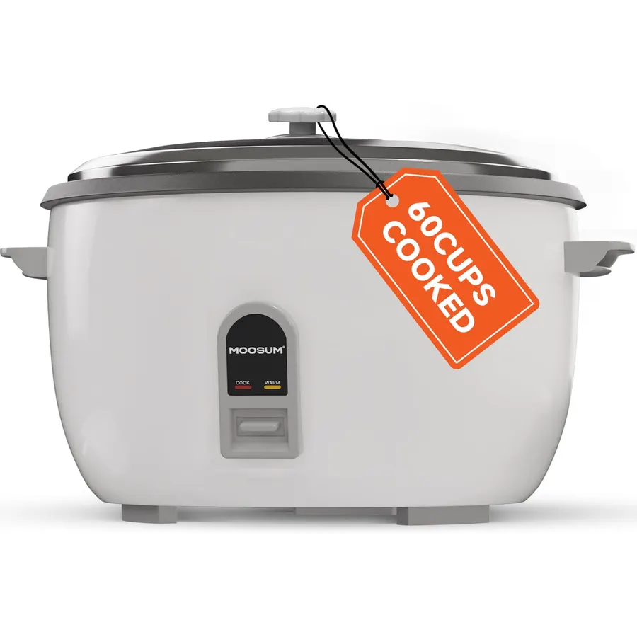 Commercial Rice Cooker, Large Capacity 30-Cup (UnCooked), 60-Cup (Cooked) with One Touch Operation and 12-Hour Keep Warm, Easy to Use and clean,1600W, White
