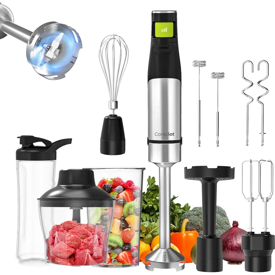 Consciot 4 in 1 Immersion Hand Blender Max 1100W, Trigger Speed Control