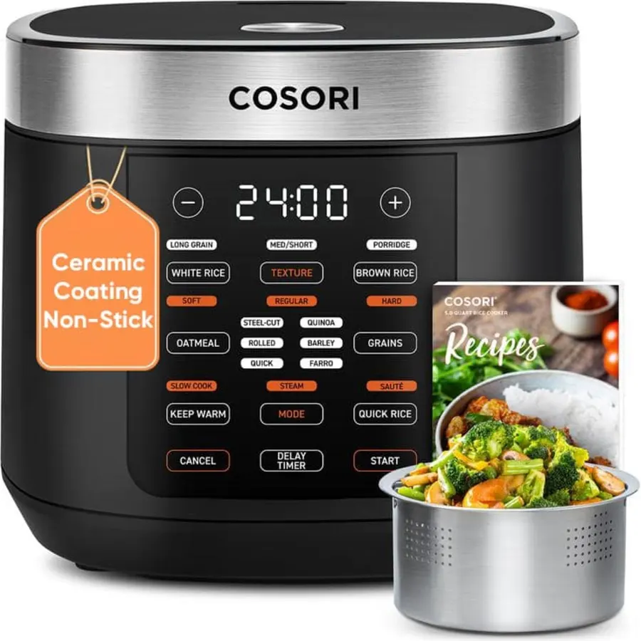 Cosori Rice Cooker 10 Cup, Fuzzy Logic, Ceramic Coating Inner Pot,18-in-1