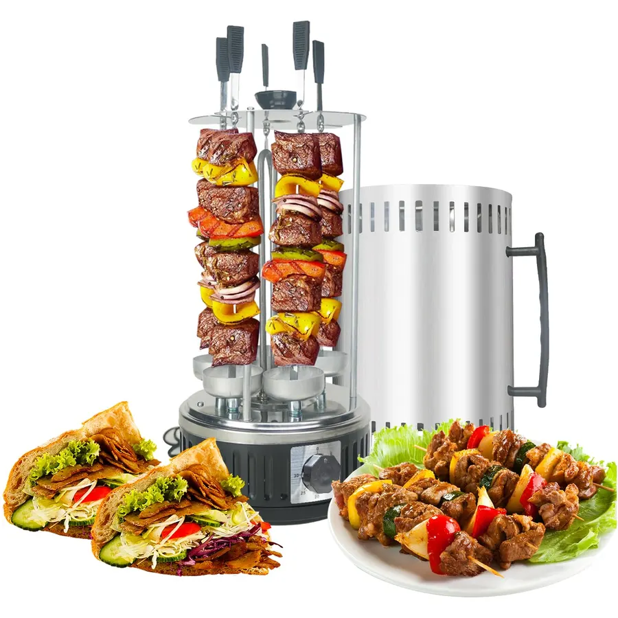 Countertop Shawarma Machine, Vertical Rotisserie Oven for Kebab & Gyro, Includes 5 Skewers & 5 Oil Collecting Cups