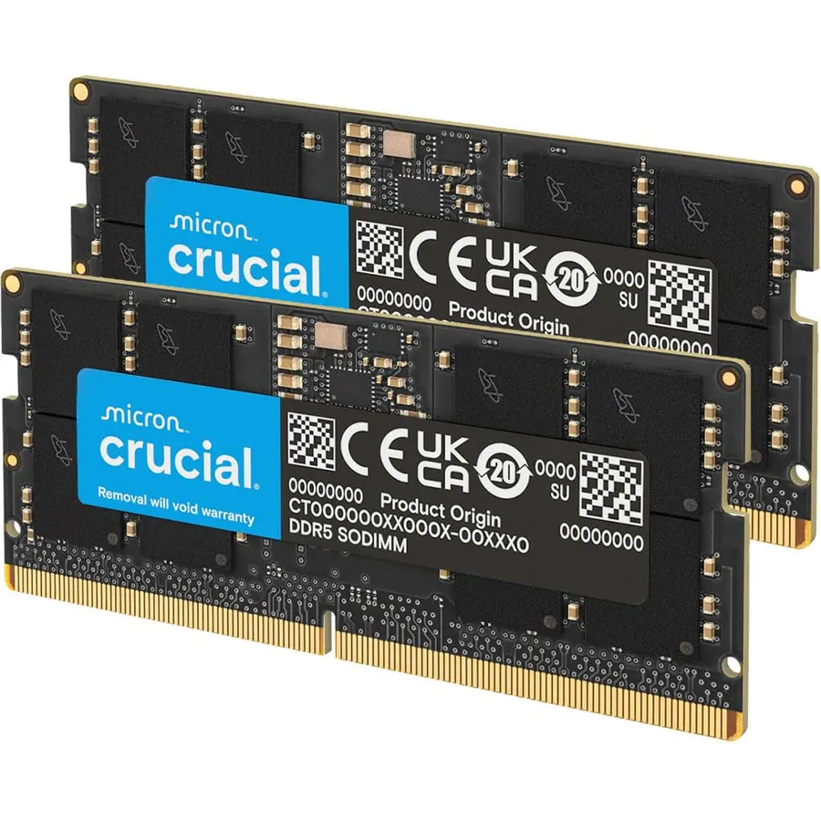 Crucial 32GB DDR5 RAM Kit (2x16GB), 5600MHz (or 5200MHz or 4800MHz) Laptop Memory 262-Pin SODIMM, Compatible with Intel Core and AMD Ryzen 7000, Black - CT2K16G56C46S5
