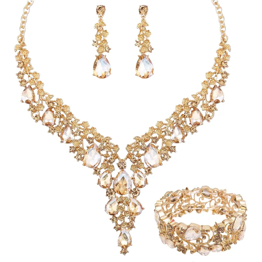 Elegant Bridal Wedding Necklace Earrings Bracelets Jewelry Sets