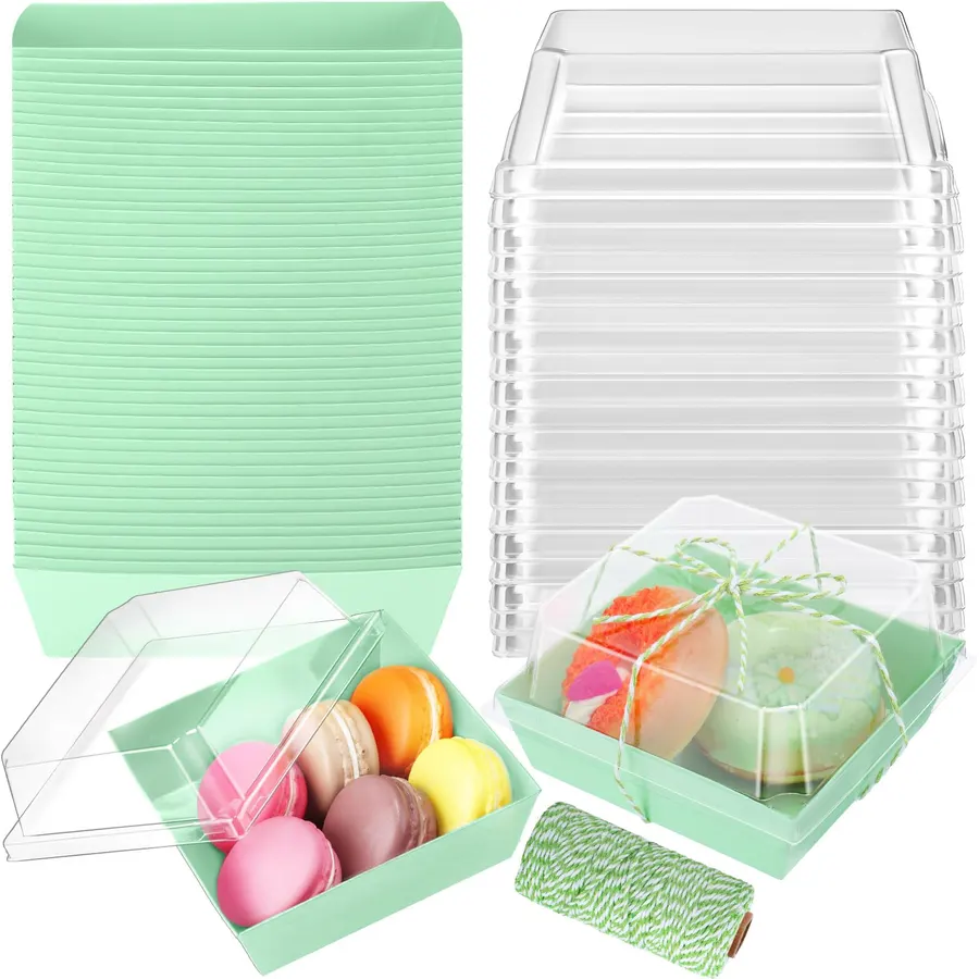 Ctosree 100 Pcs Charcuterie Boxes with Clear Lids, 4.5 Inches, Light Green
