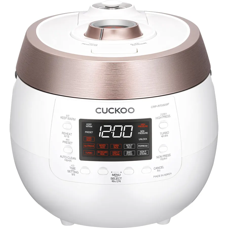 Cuckoo CRP-RT0609FW 6 cup Twin Pressure Plate Rice Cooker & Warmer with High Heat, GABA, Mixed, Scorched, Turbo, Porridge, Baby Food, Steam (Hi/Non Press.) and more, Made in Korea (White)