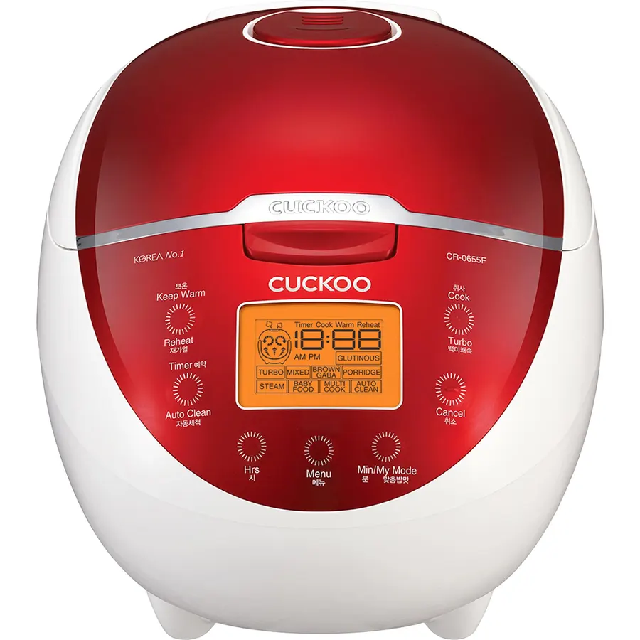 CUCKOO Micom Rice Cooker 6 Cup Uncooked / 12 Cup Cooked, Fuzzy Logic Rice Maker with Delay Timer & Keep Warm Setting, Versatile Food Steamer for Cooking, Non-Stick Inner Pot, Red (CR-0655F)