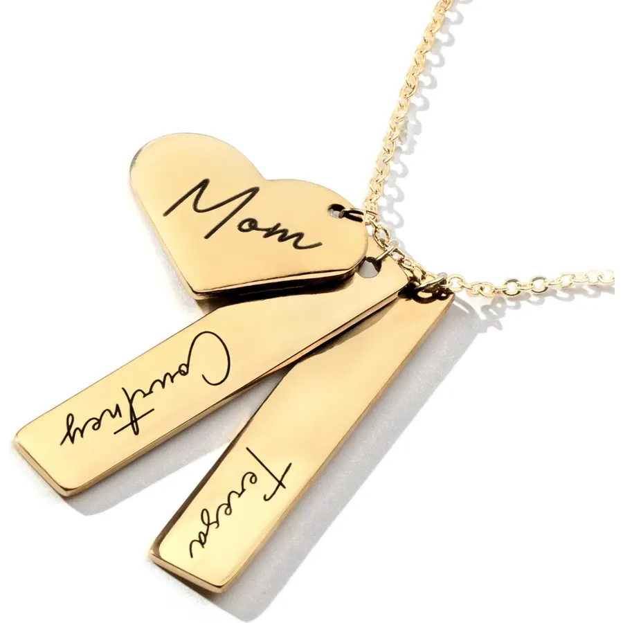 Custom Necklaces for Women - Mom Necklace for Women, Name Bar & Heart Charm