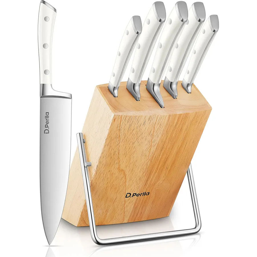 D.Perlla Knife Set with Wooden Block 6 Pieces Kitchen Knife Set, Knife Block Set with High Carbon German Stainless Steel, Sharp Knife Set with Wood Block