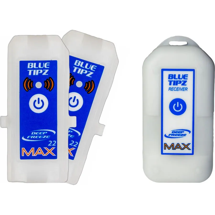 Deep Freeze BlueTipz Transmitter (2 Pack) MAX 22 + Receiver/Booster MAX Ice Fishing Tip Up Alert System (Combo Pack)