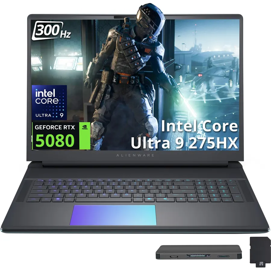 Dell Alienware 18 18" WQXGA 300Hz Gaming Laptop, Intel Ultra 9 275HX, GeForce RTX 5080 16GB GDDR7, 64GB DDR5, 5TB Storage(4TB SSD+1TB Dock), RGB Backlit Keyboard, FHD Camera, WiFi 7, Win 11 Pro, Teal
