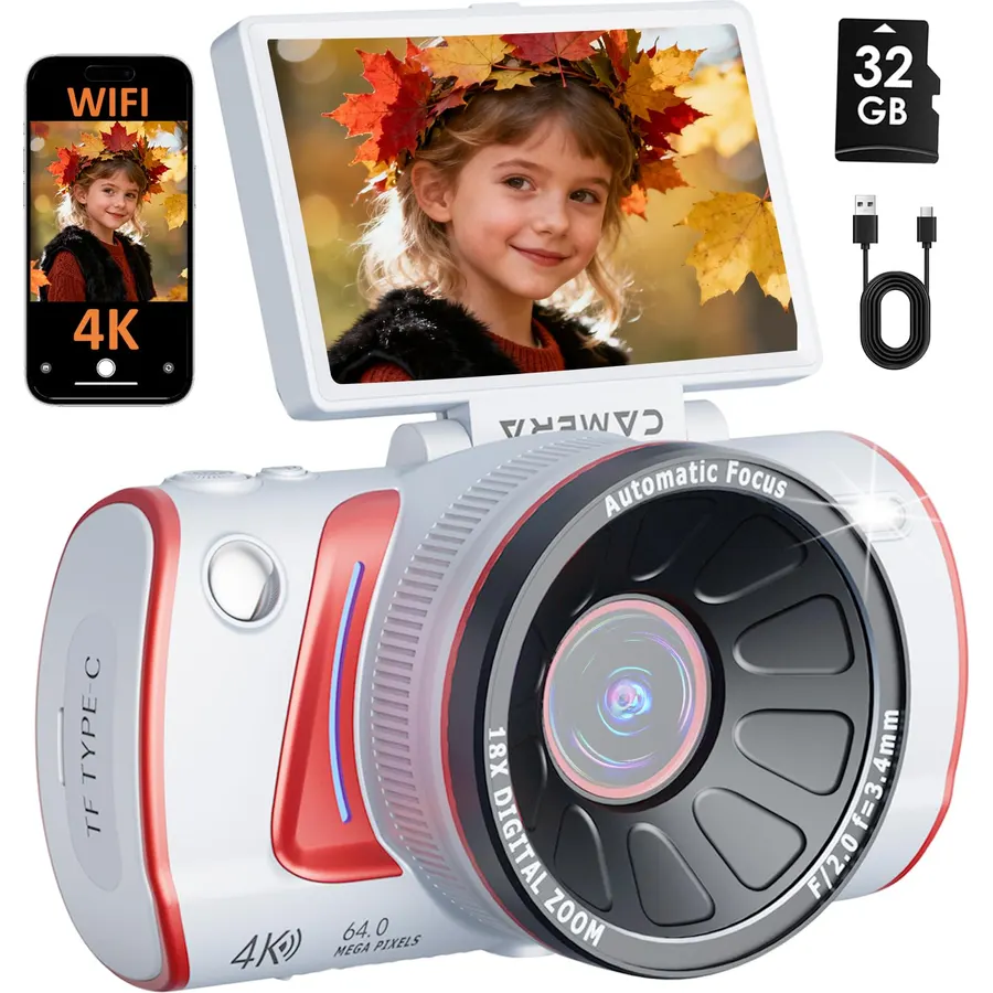 Digital Camera for Beginners, 3" Flip Screen, WiFi, 4K Video