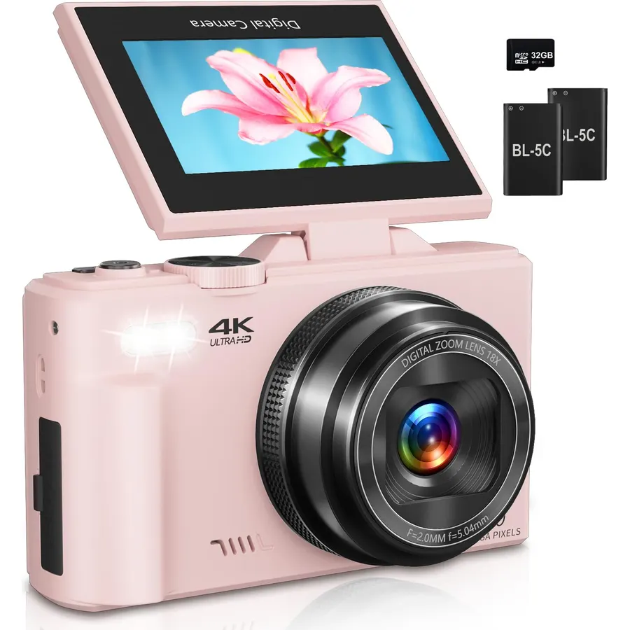 4K Digital Camera for Photography Autofocus,18X Zoom, 64MP Portable Pocket Camera for Vlogging Travel Video, Compact Point and Shoot Digital Camera for Beginners with 64GB Card