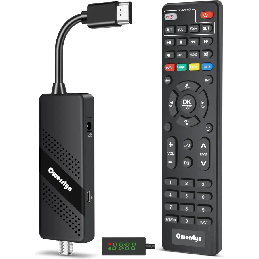 Digital Converter Box for TV, OWERSLYN 1080P Mini ATSC Tuner Box with TV Tuner, Programs Recording & Playback, USB Media Player, HDMI/AV Output, 3RCA Cables, Set Top Box, 2-in-1 Remote (Television)