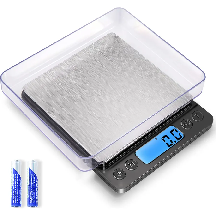 Digital Food Kitchen Scale Upgraded, YONCON 3000g/0.1g High Accuracy Mini Pocket Scale Measures in Grams and oz for Cooking, Baking, Jewelry, Tare Function,2 Trays, LCD Display (Batteries Included)
