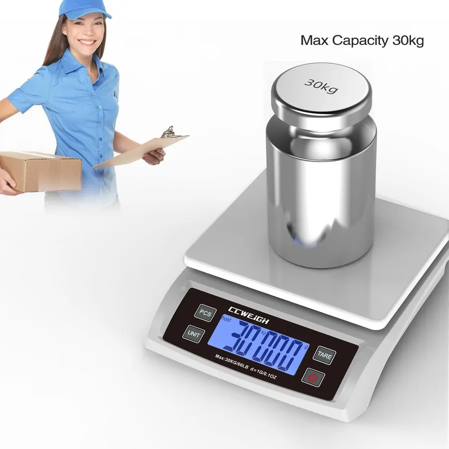 Digital Postal Scale 30kg/0.1oz High Precision Shipping Scale with PCS/Tare Function, Multifunctional Kitchen Scale for Packages, Food, Hardware, Medicine