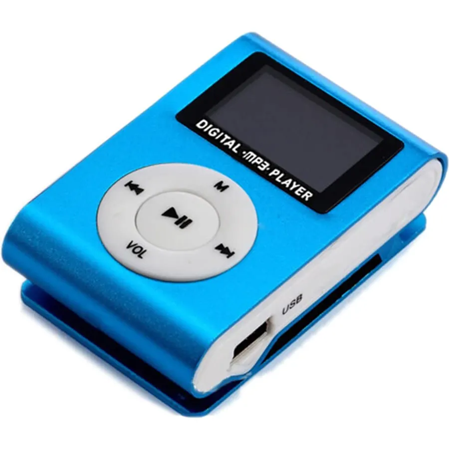 Diyeeni Mini MP3 Player, Portable Music Player with Clip, LCD Screen, Digital Music Media Player MiniMP3 BackClip Player Supports 32GB Memory, Earphone & USB Cable (Blue)