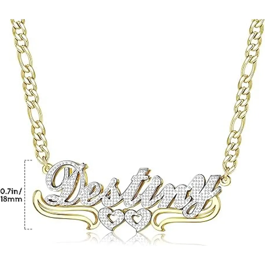 Double Plated Name Necklace 18k Gold Plated Nameplate Pendant for Women Men