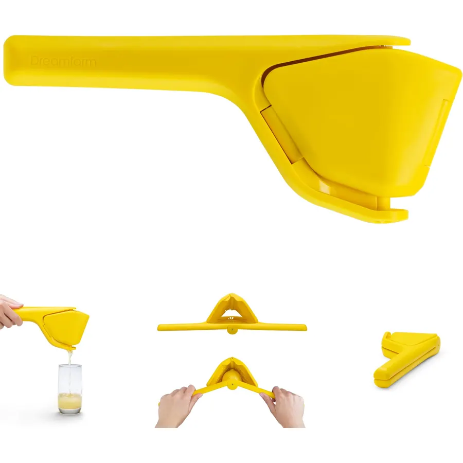 Dreamfarm Fluicer Fold-Flat Citrus Juicer - Lemon Easy, manual fresh lemon juice squeezer with pip catcher, suits lemons and limes, compact storage, 10"
