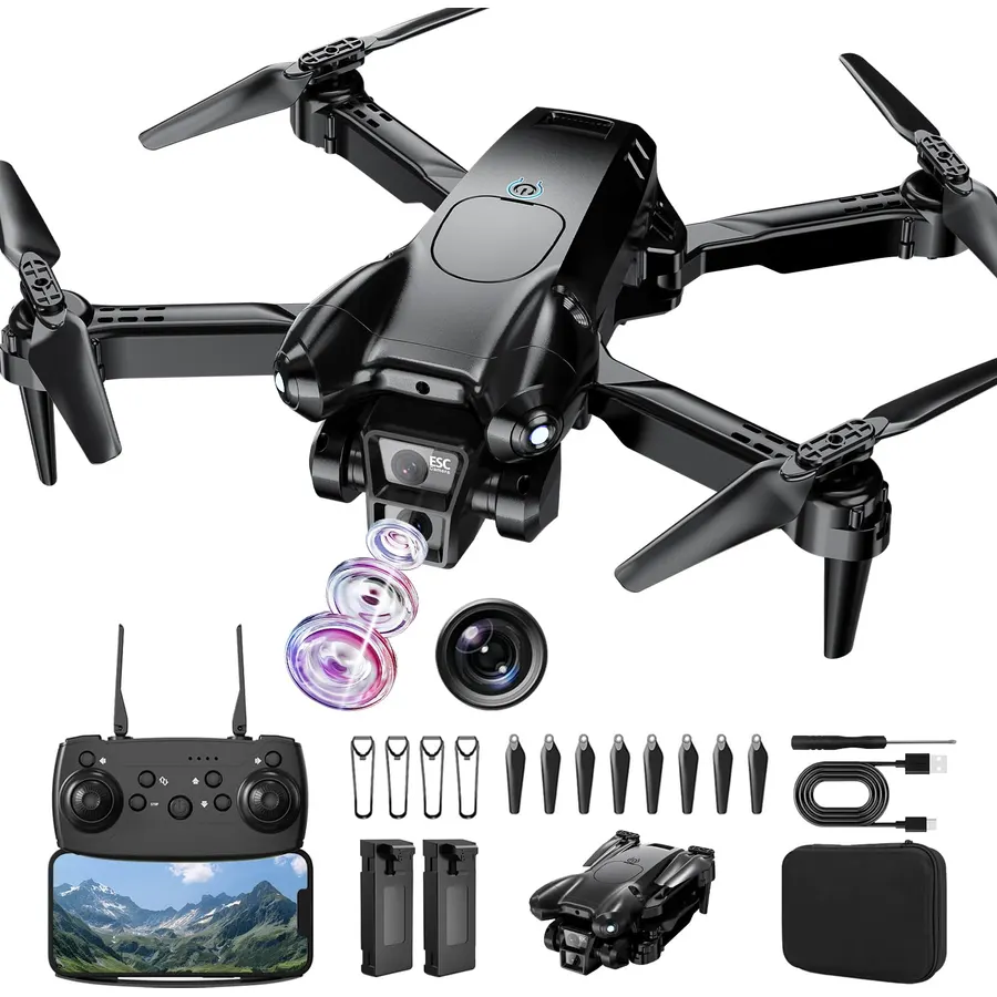 Drone with Camera 1080P HD, Mini Drone for Beginners Kids Adults, Foldable RC Quadcopter with Stable Hover, Trajectory Flight, One Key Take Off/Land, 2 Batteries, Toys for Boys and Girls (Black)
