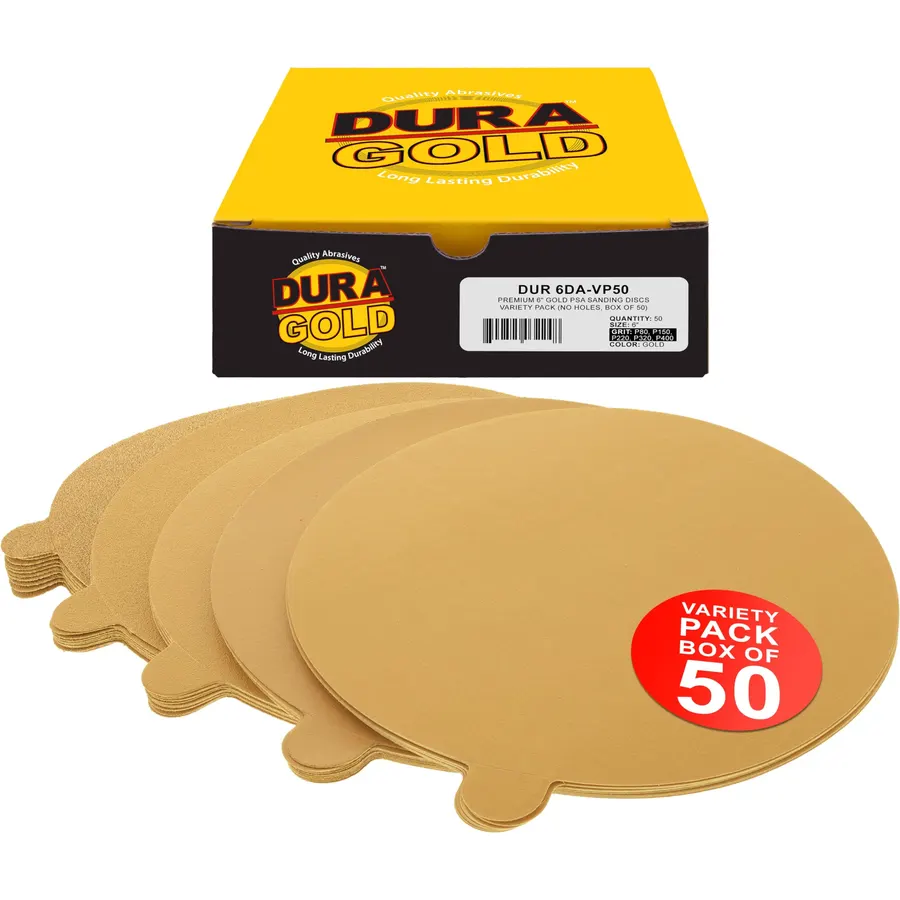 Dura-Gold 6" Gold PSA Sanding Discs, Grits 80, 120, 220, 320, 400, 10 Each