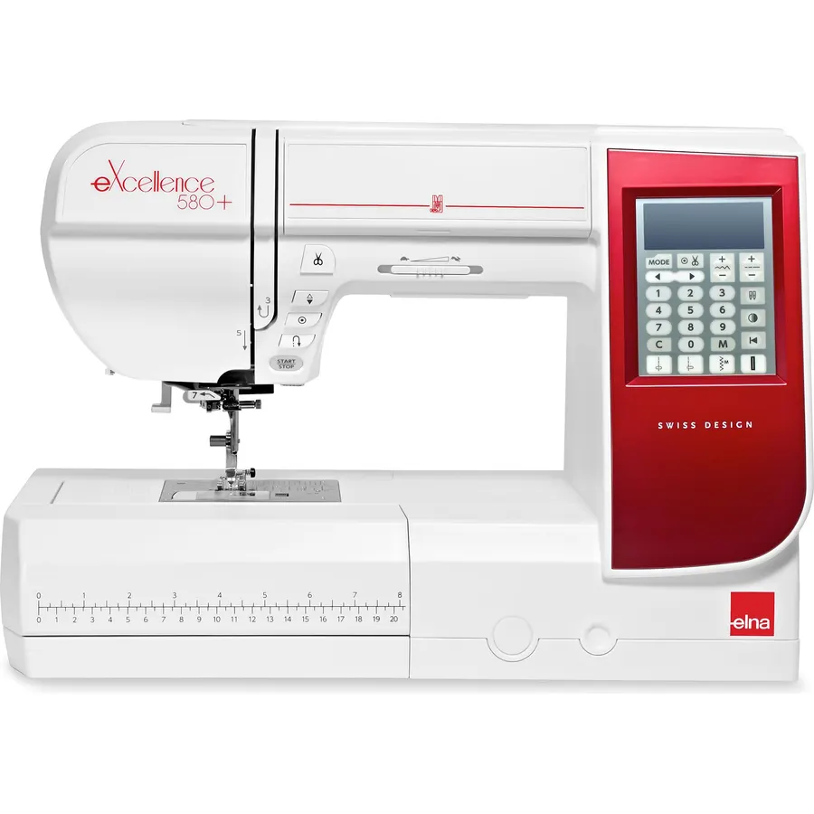 Elna eXcellence 580+ Fashion & Decor edition computerized Sewing Machine w/ 120 Built-in Stitches, Large Sewing Bed (8.2" workspace), 13 included Presser Feet & Extra-Wide Extension Table Included