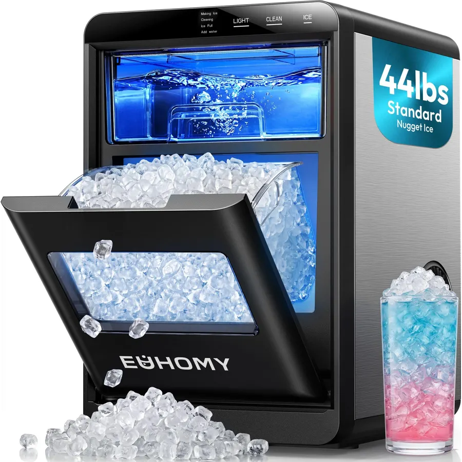 EUHOMY Nugget Ice Maker Countertop, 44Lbs/24H Sonic Ice Maker Machine, Self-Cleaning Pellet Ice Makers with Ice Scoop&Basket, Countertop Pebble Ice Maker for Home/Kitchen/Office