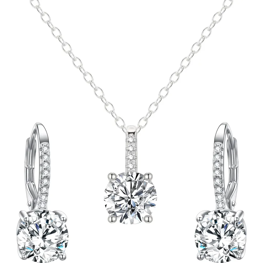 EVER FAITH 925 Sterling Silver Round White CZ Bridal Wedding Jewelry Set