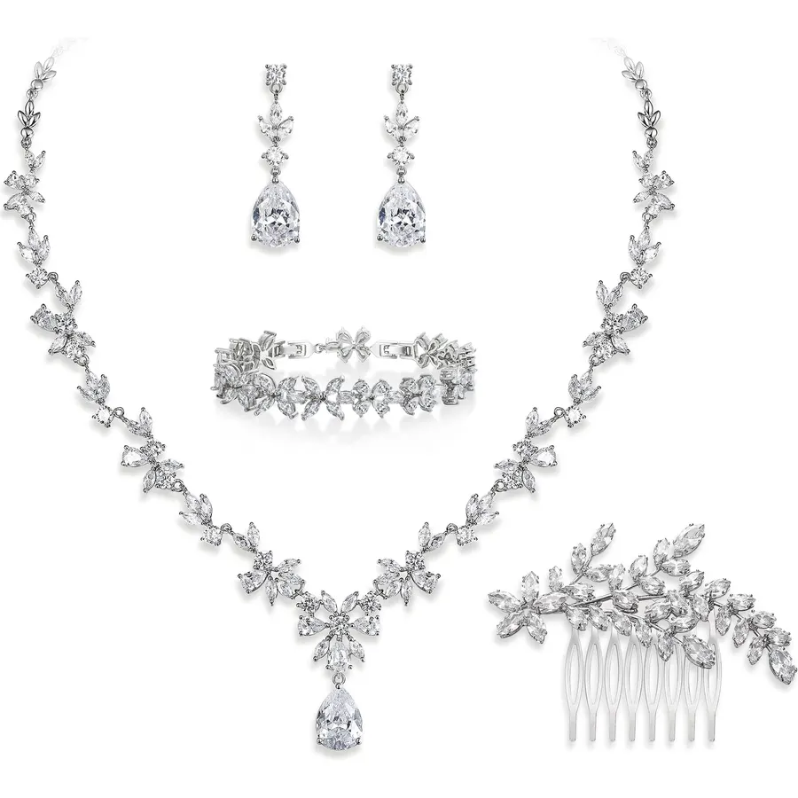 EVER FAITH Cubic Zirconia Drop Bridal Prom Jewelry Set for Women Bride
