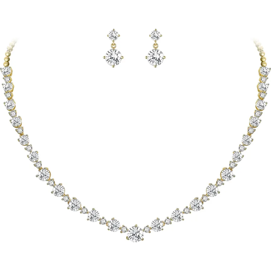 EVER FAITH Women's Sparkly Wedding Bridal Jewelry Round Zircon CZ Necklace Earrings Set