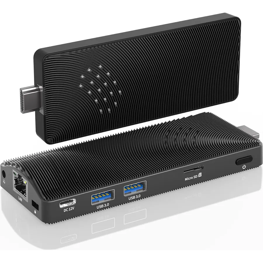 Fanless Mini PC Stick Win 10, Micro Desktop Computer Stick Celeron J3455 4GB 64GB eMMC (1.5 GHz), Small PC USB3.0 X 2 Gigabit Ethernet 4K 60Hz