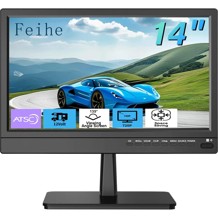 Feihe 14 inch Small Kitchen TV—Digital ATSC Tuner, HDMI/USB/TF/Headphone Ports, Remote Control for Kitchen/Bedroom/RV