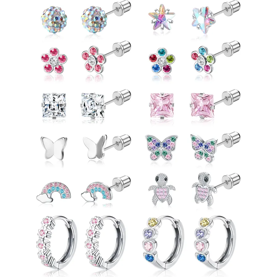 FIASASO 12 Pairs Hypoallergenic Surgical Stainless Steel Earrings for Girls